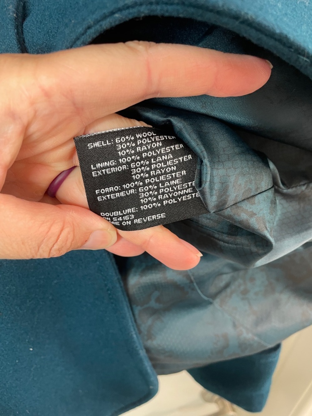 Guess Teal Double-Breasted Wool-Blend Peacoat - Picture 6 of 9